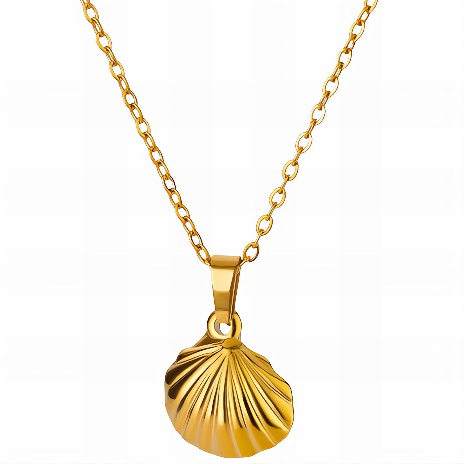 Shoreline Shine – 18K Gold-Plated Stainless Steel Shell Necklace