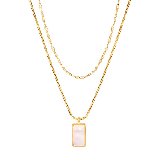 Soft Edge – 18K Gold-Plated Stainless Steel Layered Rectangle Pendant Necklace