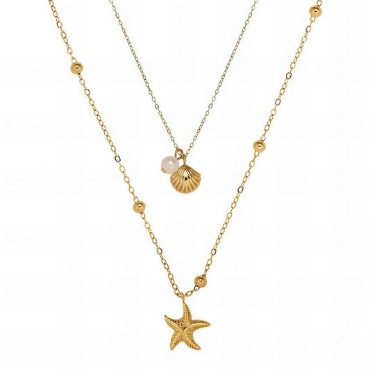 Shoreline Dream – 18K Gold-Plated Stainless Steel Starfish & Pearl Necklace