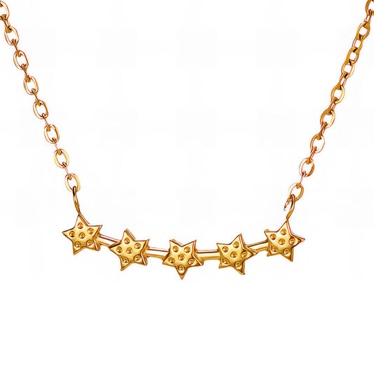 Starlit Line – 18K Gold-Plated Stainless Steel Five-Star Necklace
