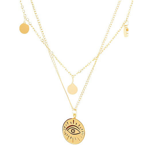 Mariluz – 18K Gold-Plated Double Chain Evil Eye Necklace