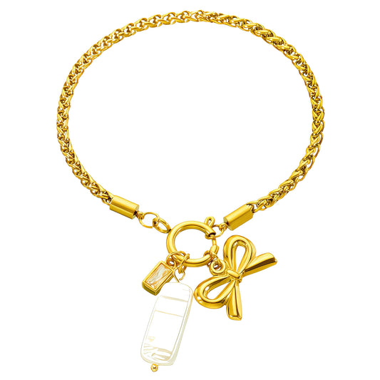 bracelet pearl diamond bow charms